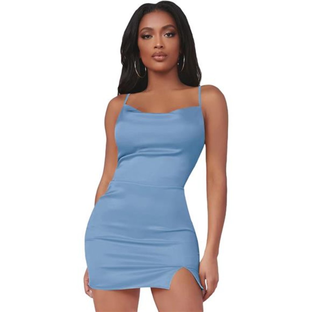 Women's Satin Cami Bodycon Dress Dusty Blue